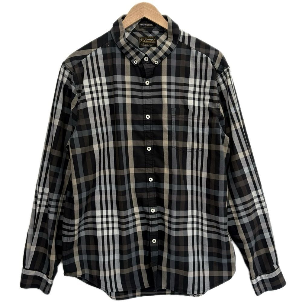 7 Diamonds Dark Plaid Button Down Shirt Mens Size XL Long Sleeve Stretch Cotton